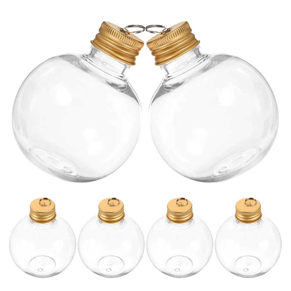

6Pcs Fillable Christmas Ornaments Clear Round Ball Bottles 150Ml Gold Cap Drink Holders for Holiday Wedding Party Decorations