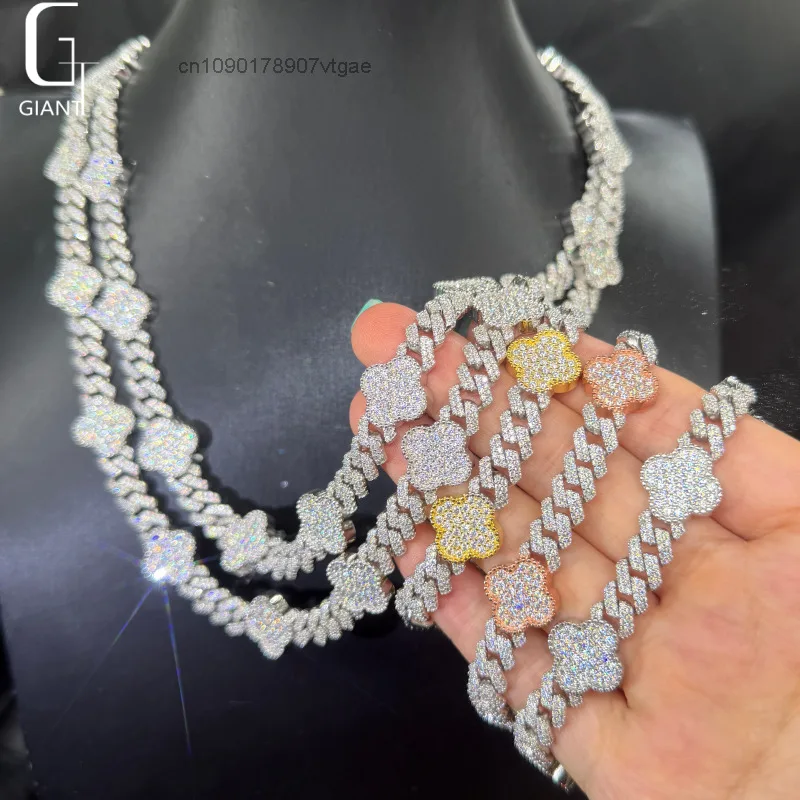 Moissanite Fashion Four Leaf Clover Chain 925 Silver Moissanite Necklace Mens HipHop Iced Out Moissanite Chain Past Diamond Test