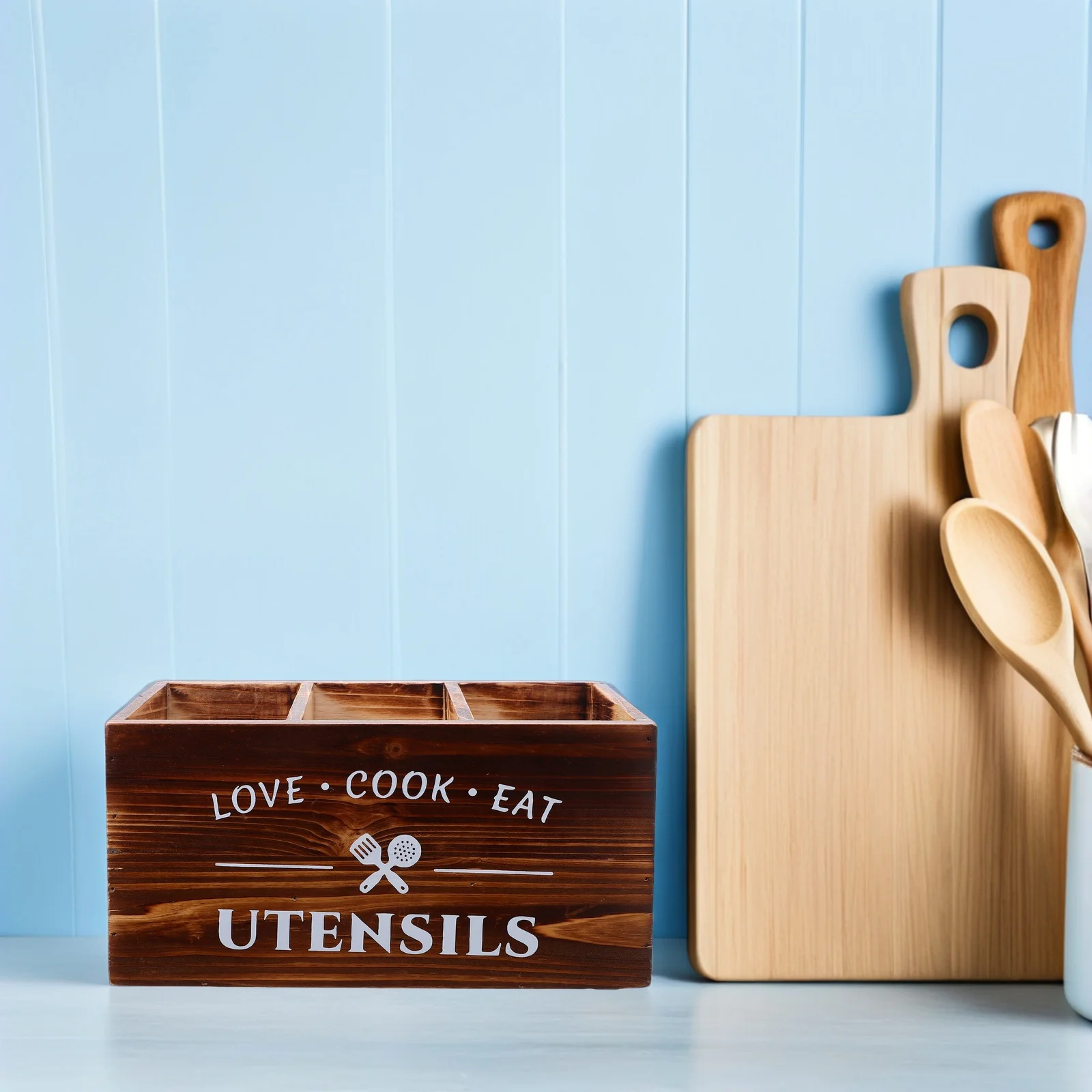 

Cutlery Storage Organizers Wooden Box for Kitchen Countertop Utensil Holder for Spoons Chopsticks Flatware Tableware Organizer