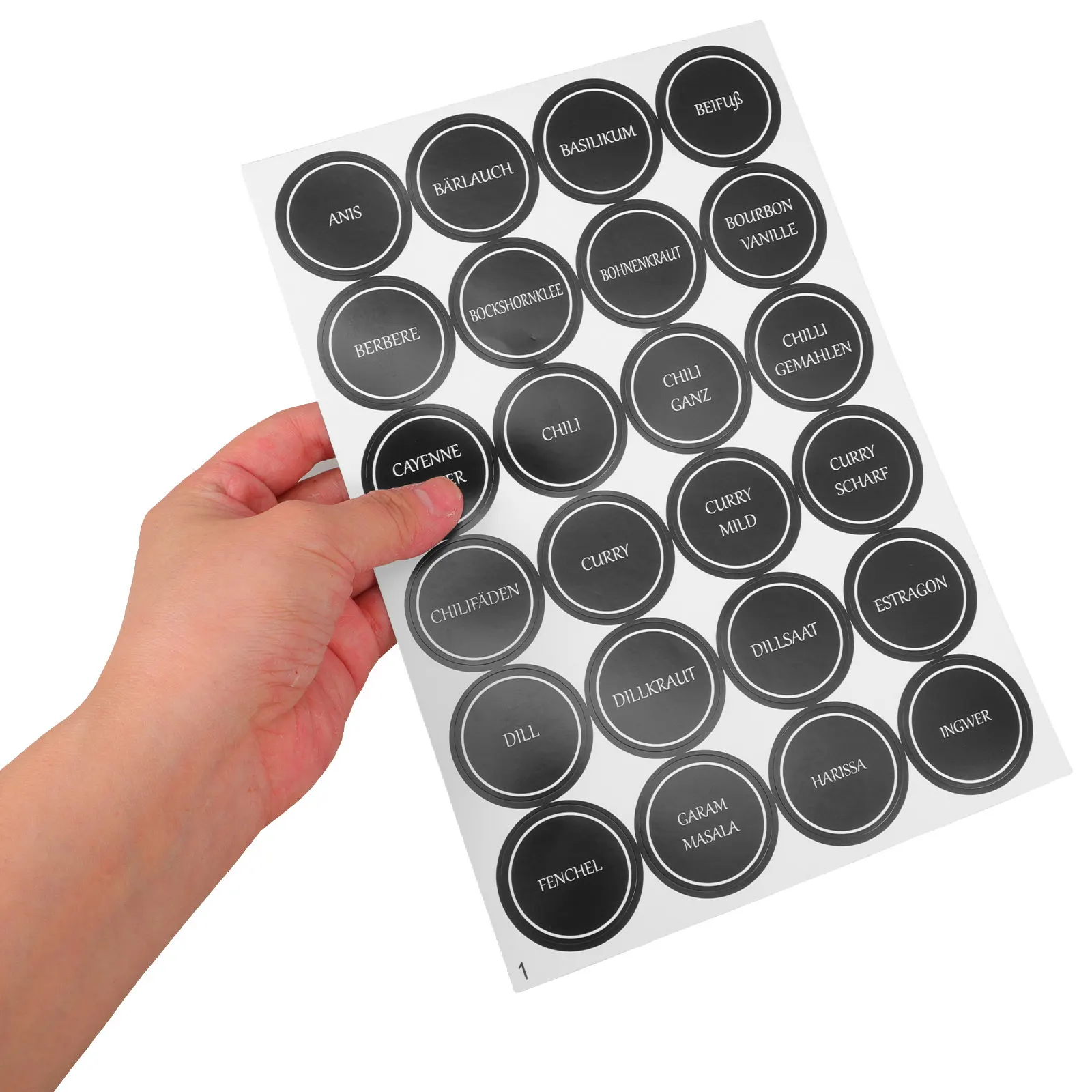 

6 листов круглых минималистичных этикеток для банок со специями с немецким текстом, кухонные этикетки для бутылок с приправами, контейнеров для хранения продуктов, для кладовой