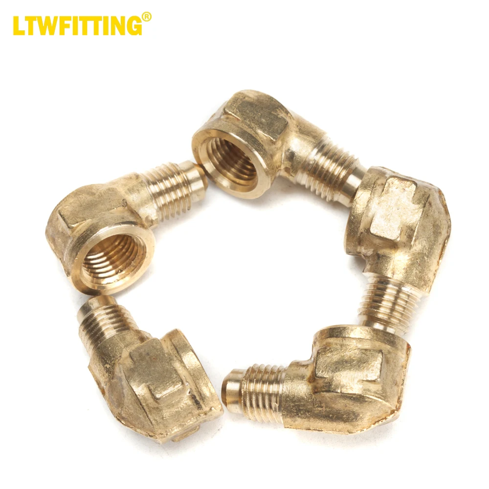 

LTWFITTING Brass 1/4" OD x 1/4" Female NPT 45 Deg Flare 90 Degree Flare Elbow Tube Fitting(Pack of 5)