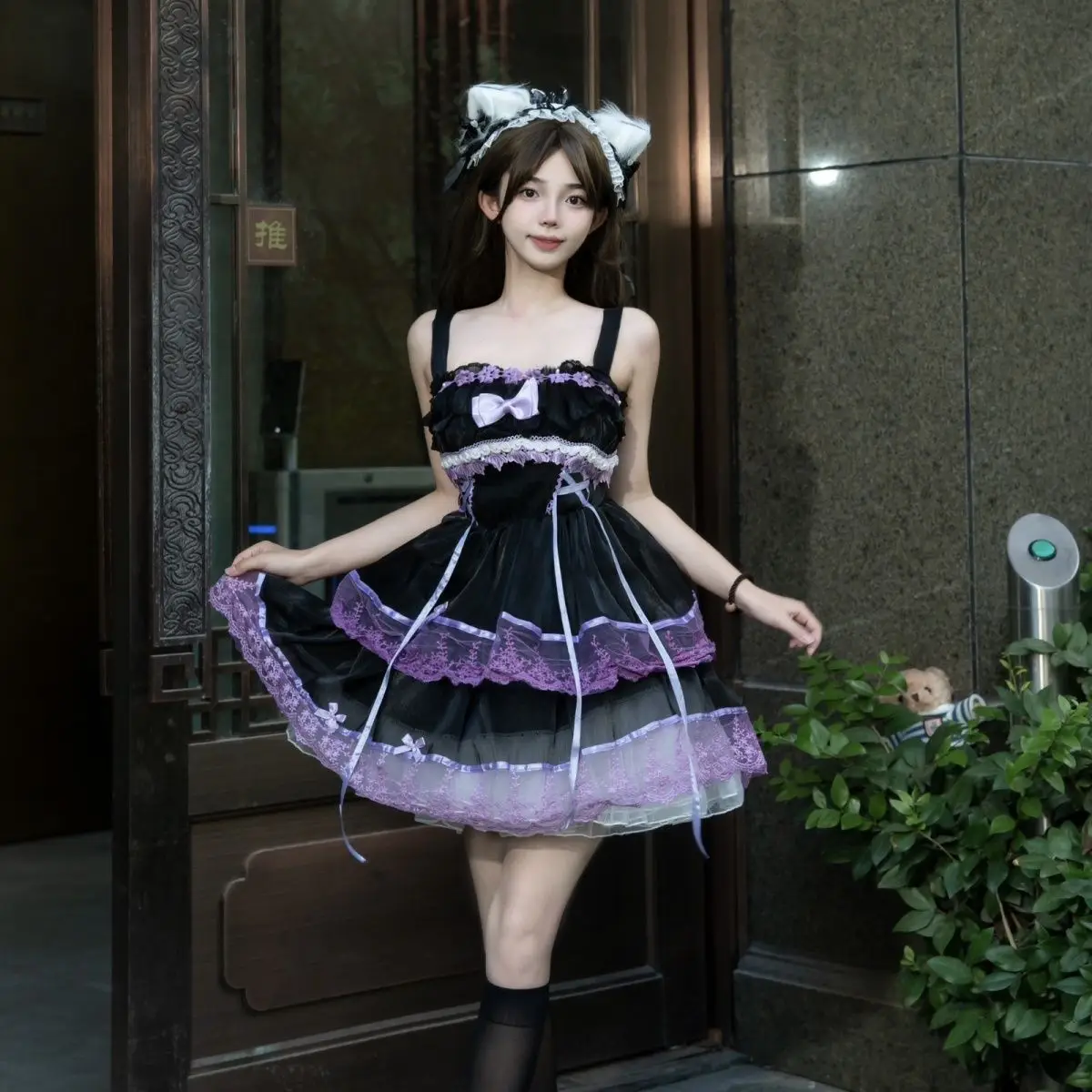 

Japan Gothic Lolita Dress for Women Subculture Girl Sweet Slim Jsk Suspender Dress Cute Bow Splicing Color Tutu Dresses Summer