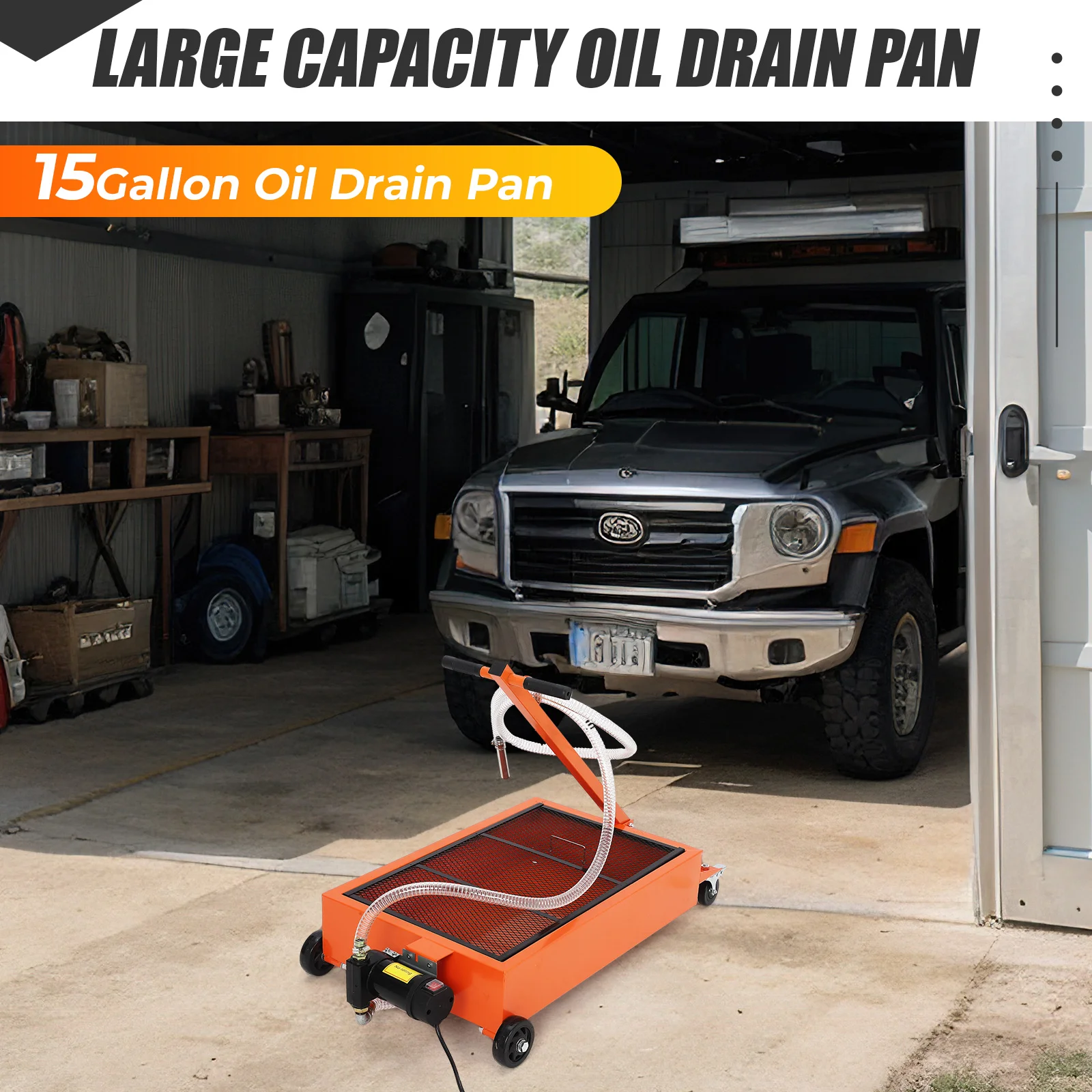 20 Gallon Low Profile Oil Drain Pan with 110V High-Current Electric Pump - 8ft Hose, Swivel Casters, Collapsible T-Handle for Cars, Trucks, SUVs & Buses - Red