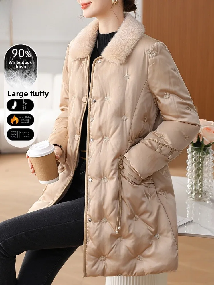 

Thiened Mid-Length down Jaet for Middle-Aged Mothers Winter Outerwear New 2024 Faion plus Size Collar Zipper Closure
