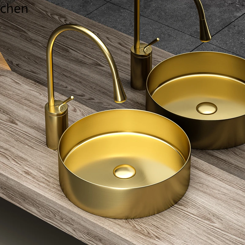 

HTT Hotel round stainless steel countertop basin B & B integrated wash basin bar bathroom wash basin