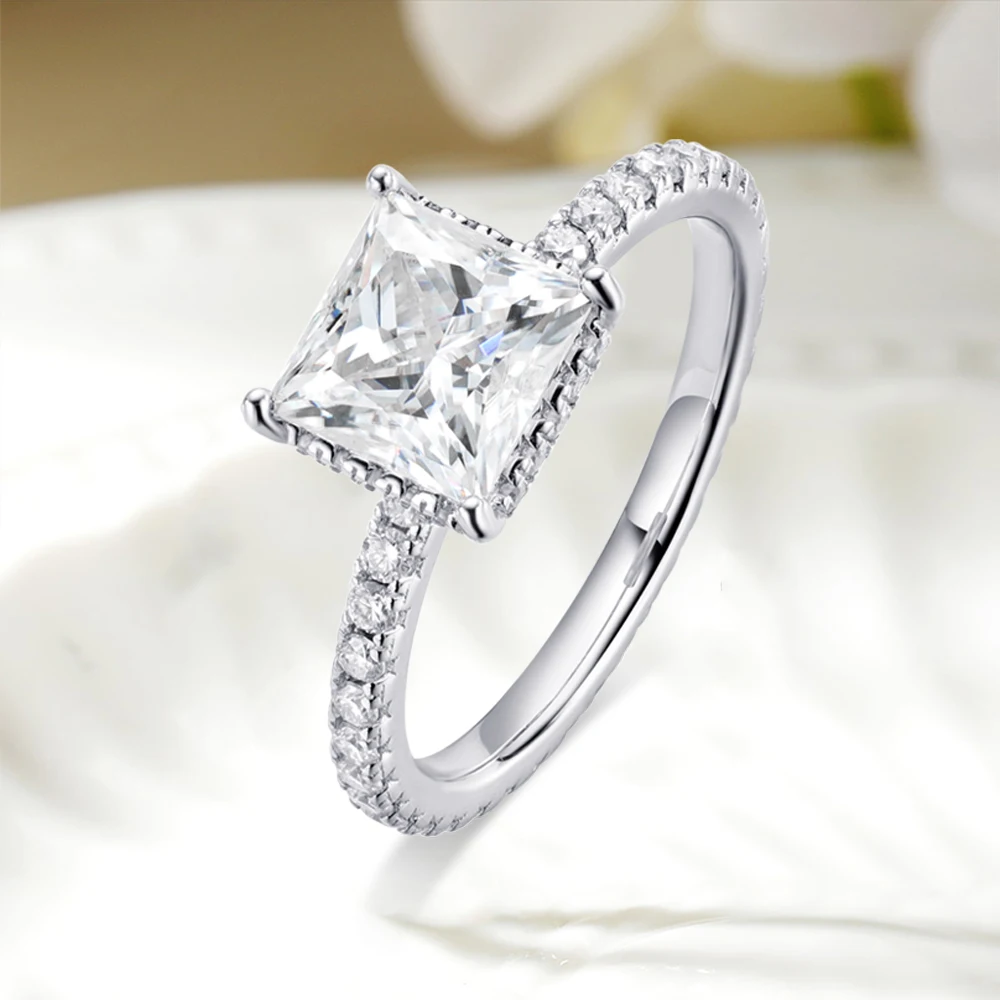 2 Carat D VVS1 Princess Cut Full Moissanite Rings for Women S925 Sterling Silver Engagement Ring Set Wedding Bands Jewelry GRA