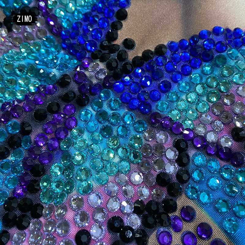 Sparkle Butterfly Blue Rhinestones Jumpsuit ผู้หญิงยืดกางเกงขายาวนักร้องเครื่องแต่งกายเต้นรําวันเกิด PARTY Club STAGE ชุด spandex