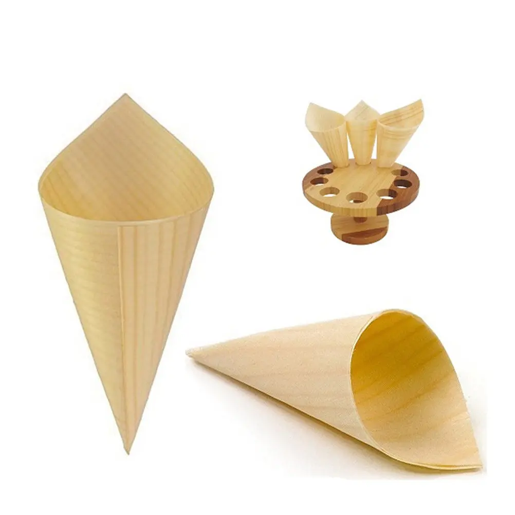 25 pièces, gobelets en bois pour servir des cornets de glace et des collations, supports jetables pour présentations de plats lors de fêtes, 18 x 13 cm, gobelets à glace.