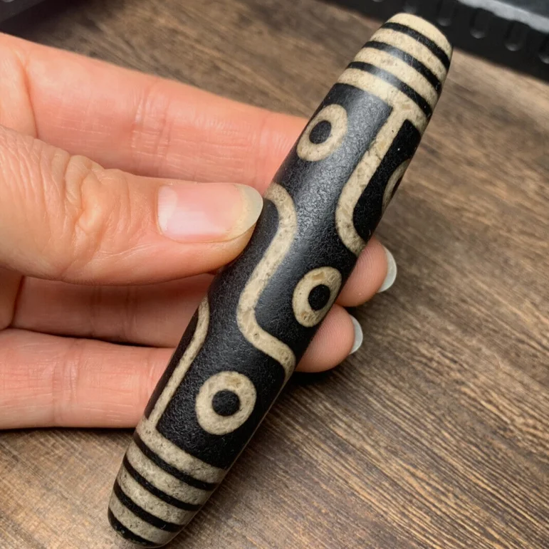 Agata antica tibetana nepalese dell'Himalaya Vecchio talismano Dzi Amuleto con perline a 9 occhi FYM