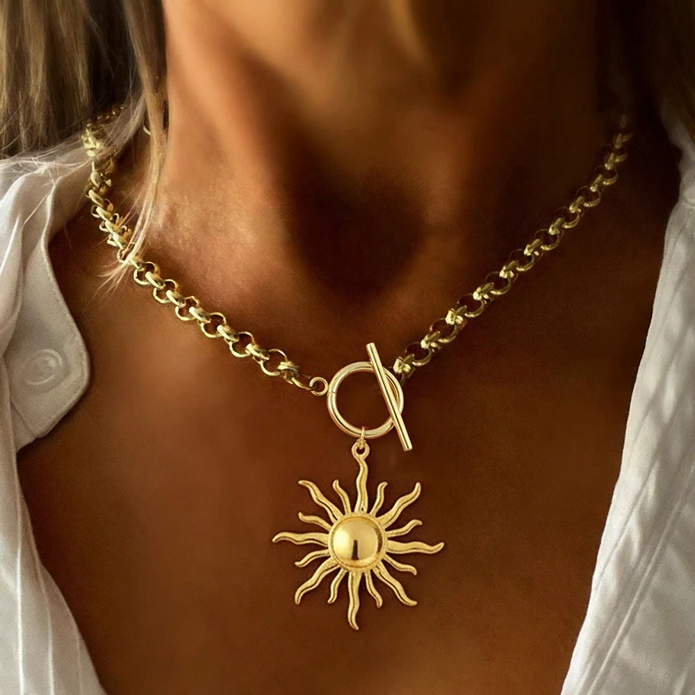 DGIDDK, nuevo collar con colgante de girasol de acero inoxidable para mujer, diseño de cierre Ot, cadena de clavícula minimalista de nicho, regalo de joyería