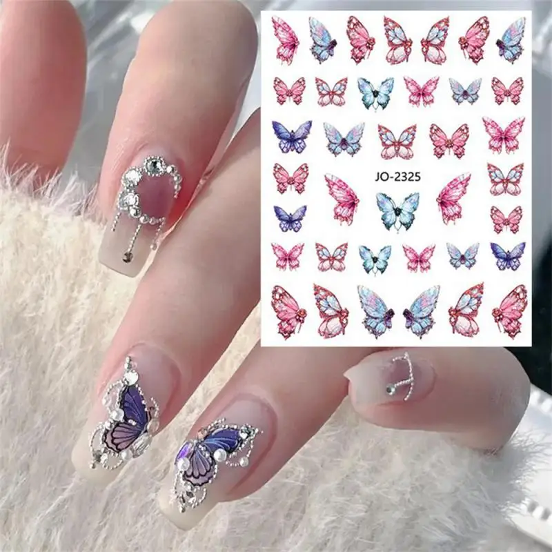 1/2 pçs borboleta realista manicure adesivos azul colorido borboletas asa sliders para unhas tatuagens encantos decoração de primavera