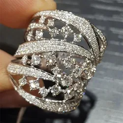 Huitan Hyperbole Style Wide Ring Female Gorgeous Wedding Party Jewelry Brilliant Zirconia Finger Accessories for Anniversary