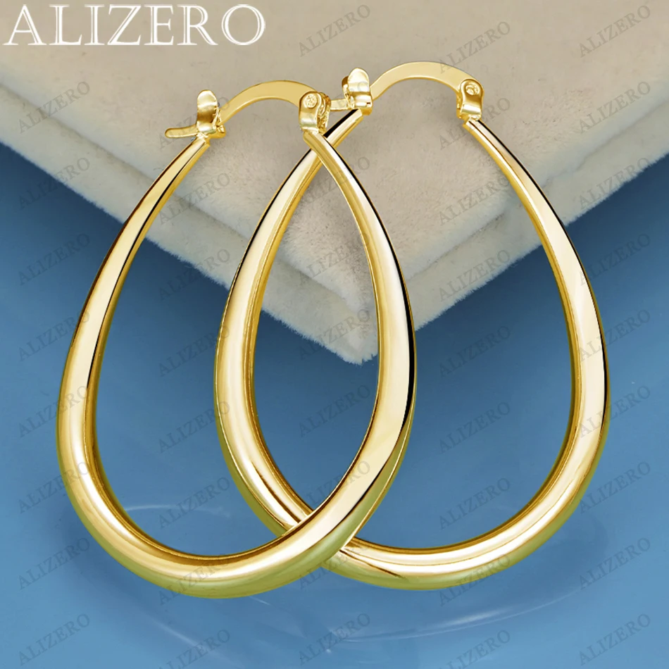 

ALIZERO 18K Gold 41mm U Hoop Earrings For Women Wedding Engagement Party Jewelry Lady Fashion Charms Accessories