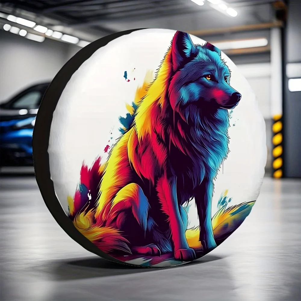 1pc, Car Tire Covers Wolf (6) Versatile And Durable Polyester, Without Electricity Birthday Gifts For Mining Site Parking