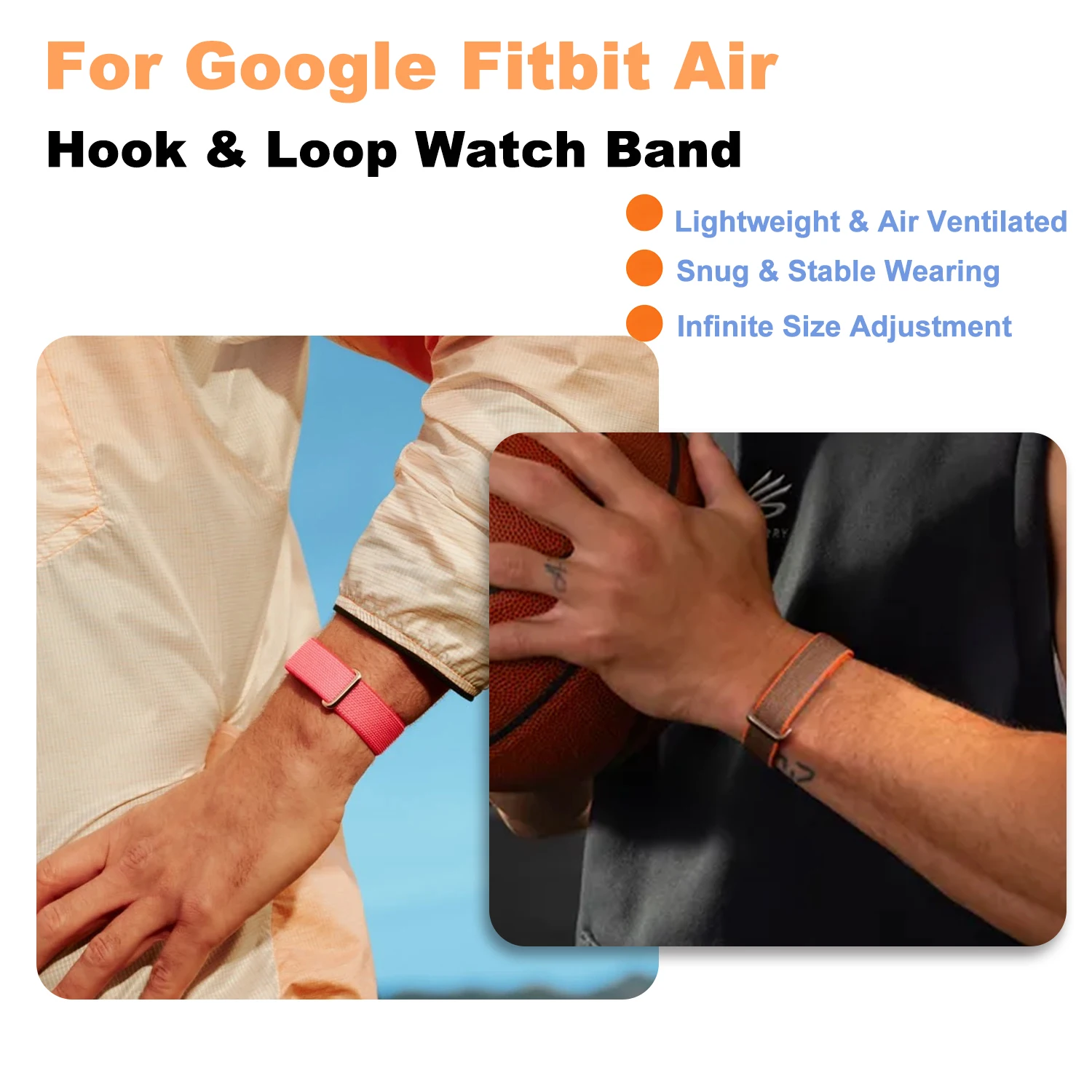 Nylon Hook & Loop Replacement Watch Band For Google Fitbit Air, Curry Co-branded Edition Official Same Style Wrist Strap