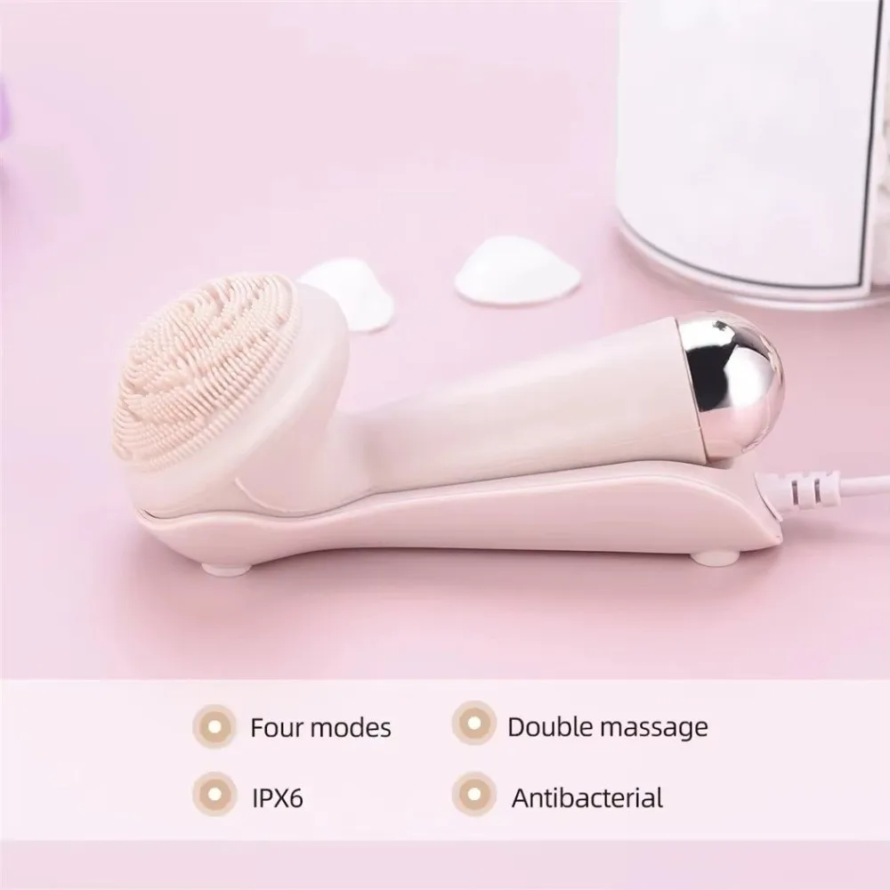 Portable Massage Pore Electric Silicone Facial Brush Rechargeable Waterproof Cleansing Instrument Beauty Tool Facial Brush Gift