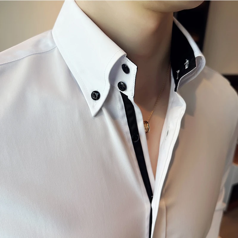 Shirts Men Dress Vertical Solid Color Shirts Slim Men Casual Long Sleeve Shirt Male Chemise Homme Tuxedo Shirt