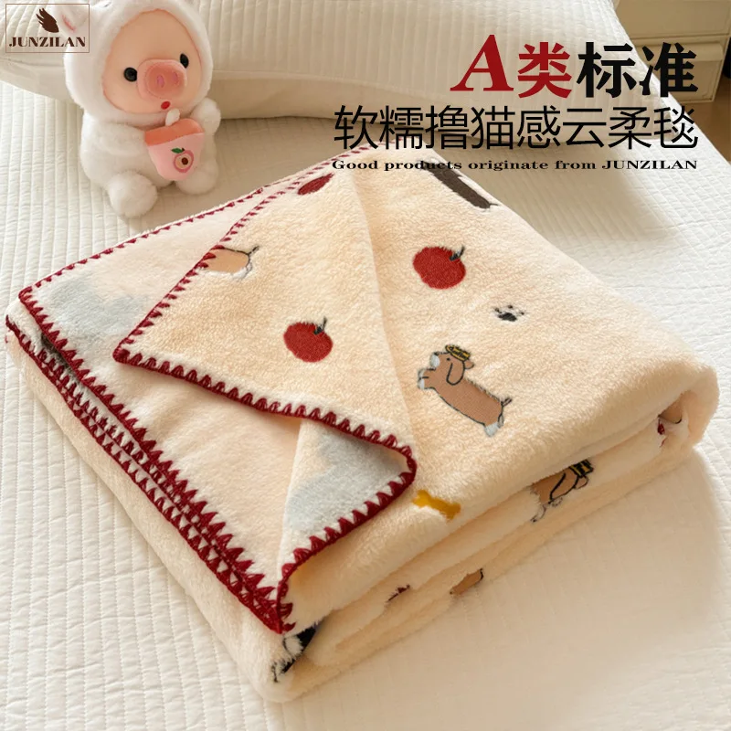A-class Mother and Baby Blanket Thick Double-layer Plush Quilt Double Sided Velvet Winter Dormitory Office Sofa Warm Bed Sheet
