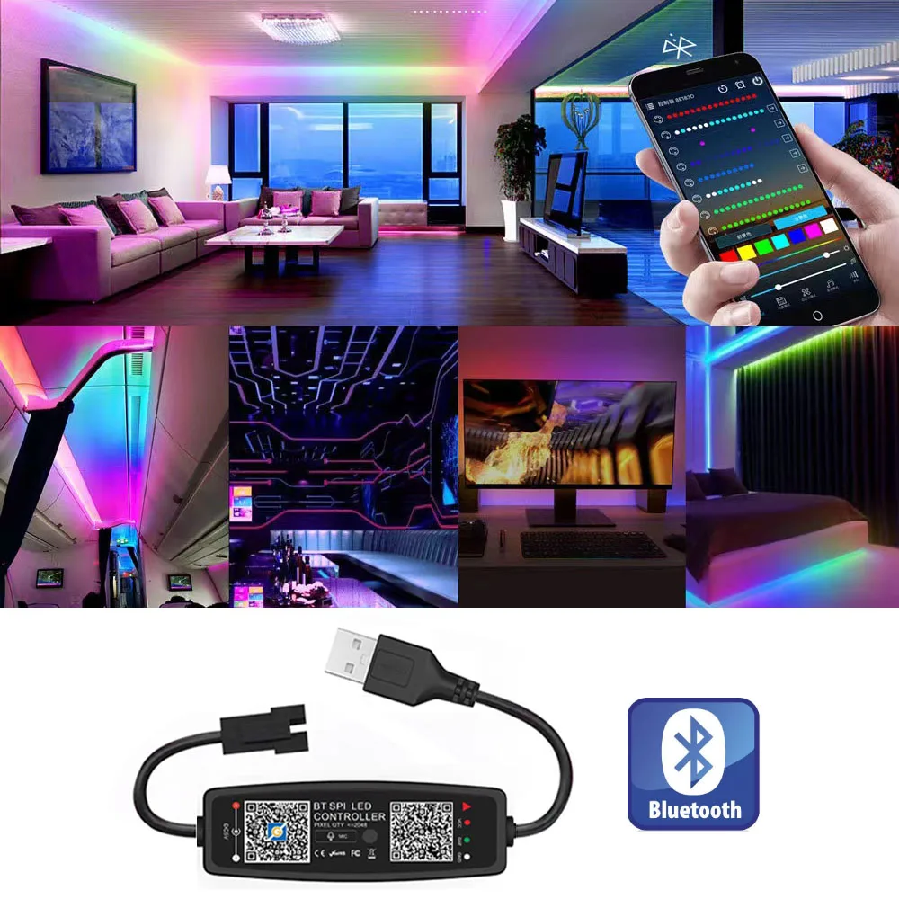 SP108E Wifi Controller WS2812B SK6812 RGB Led Strip Magic Home Bluetooth USB Remote DC5V