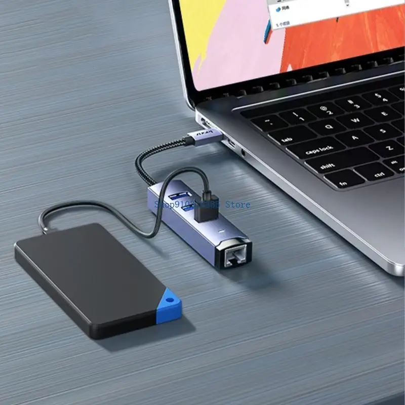  USB/Type C to Ethernet Adapter USB Hub RJ45 Gigabit Networking Access 5Gbps