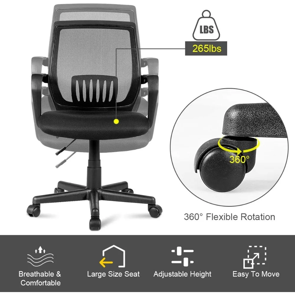 Office Computer Desk Chair-High Back Ergonomic Executive Office Seating Lumbar Support Breathable Adjustable Swivel Task Chairs