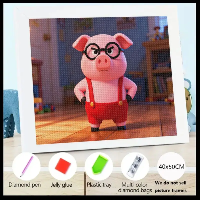 

1 шт. DIY 5D комплект алмазной живописи, детский забавный мультфильм Grumpy Pig с очками и красным комбинезоном, полная квадратная дрель Crystal Rhin