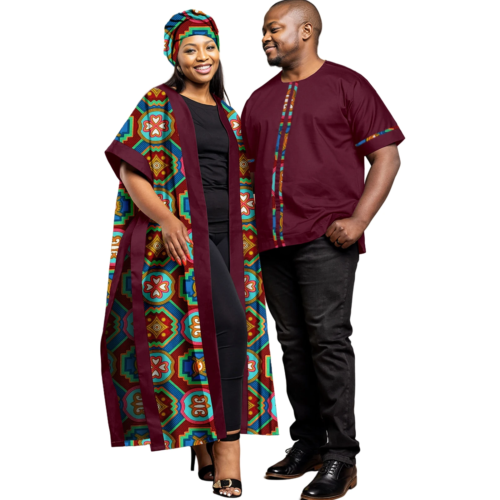 Tenues africaines pour couples femmes manteau imprimé longue veste Ankara et 2 pièces hommes Dashiki costumes