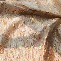 Golden Silk Flower Embossed Jacquard Fabric Woven Brocade Polyester Wrinkled Texture Women's Clothing Fabric 45cmx145cm