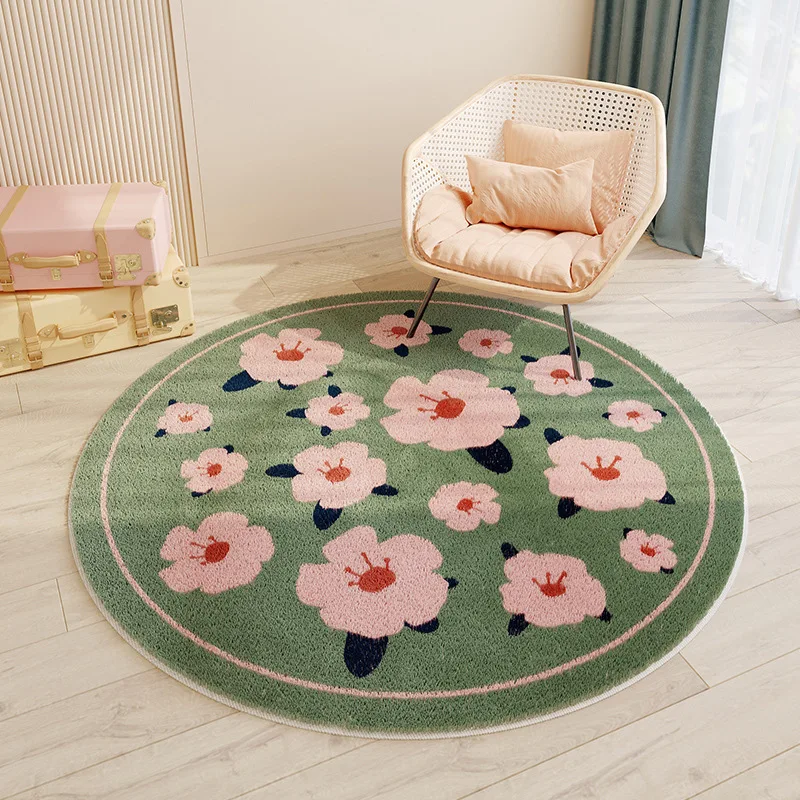 

Nordic Flower Round Carpets for Living Room, Soft Furry Area Rugs, Non-slip Sofa Chair Floor Mat, Plush Baby Play Crawl Mat