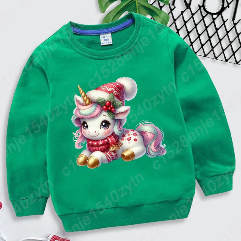 

Christmas Unicorn Sweatshirt Autumn Winter Children Fashion Sweatshirt Kids Boys Girls Casual Long Sleeve Hoodless Pullover Tops