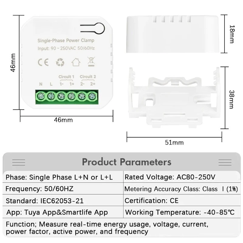 

WiFi Zigbee Smart 2way Bilateral Energy Meter 300A AC110V 220V Clamp CT KWh Power Electricity Consumption PC311