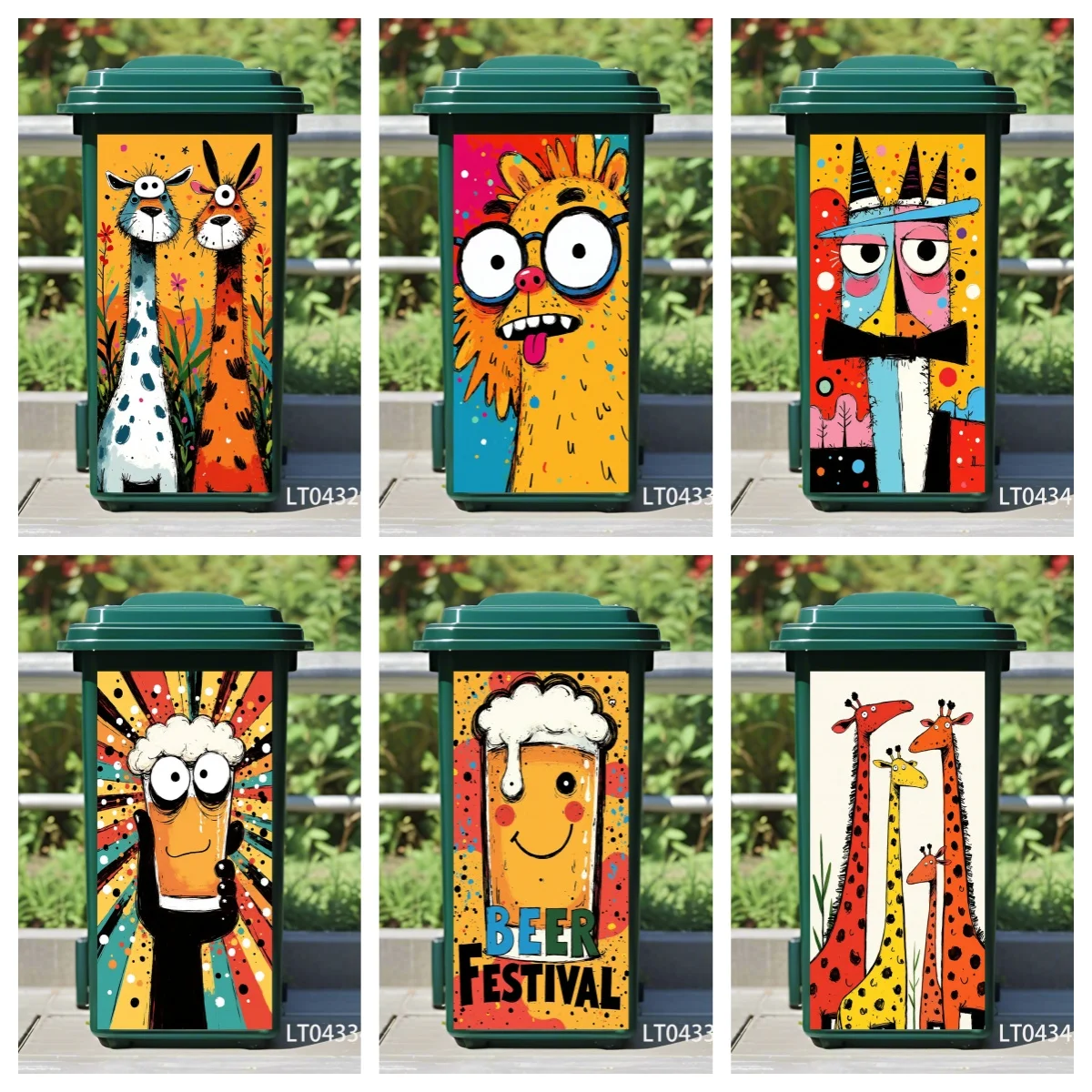 Pop Art Graffiti Giraffe Trash Can Sticker High Saturation Color Self-Adhesive Decal for Outdoor Wheelie Bin Cabinets Decor