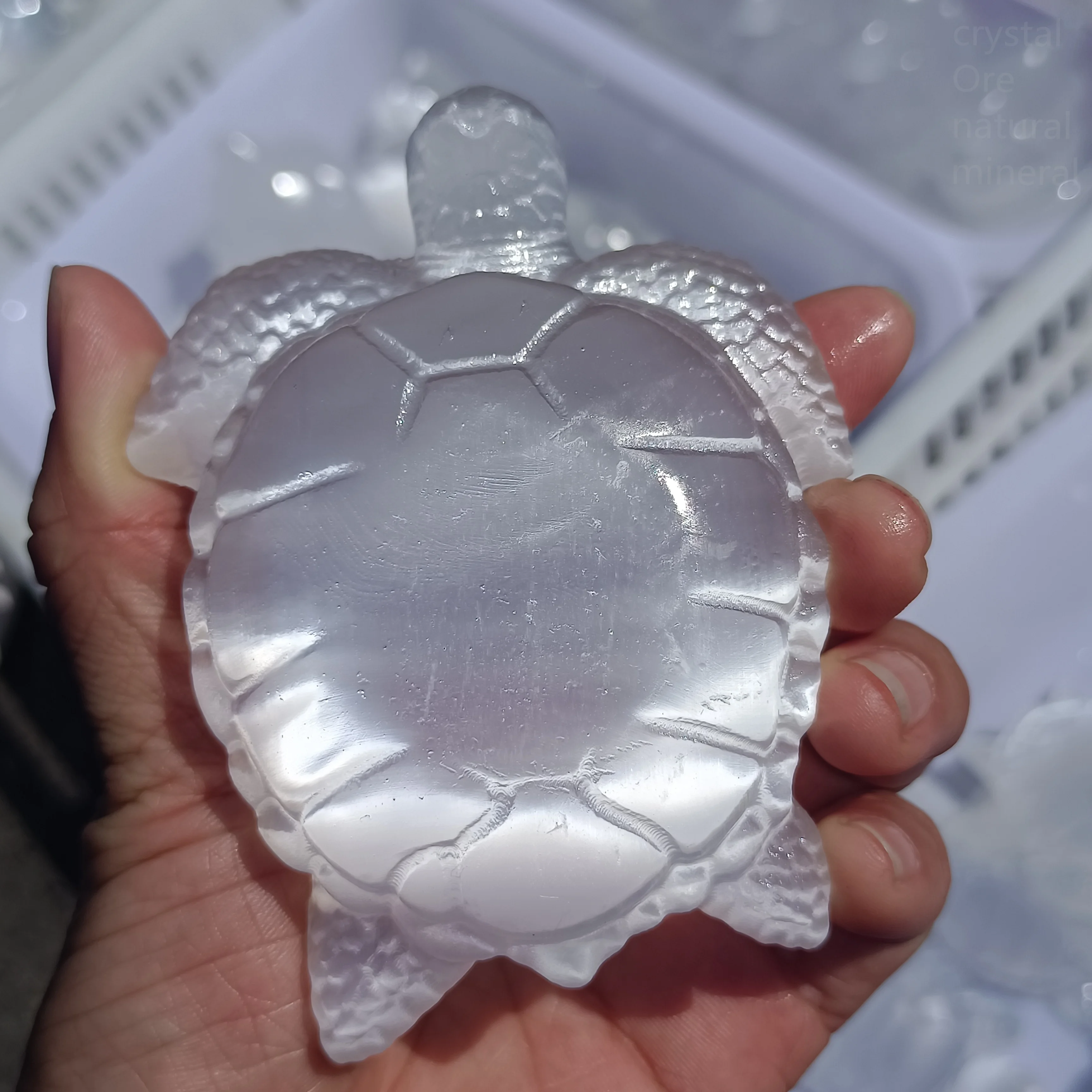 Natural Clear Plaster Sculpted Turtle Quartz Crystal Mineral Reiki Treatment Home Demagnetization Decoration Meditation Gem Gift