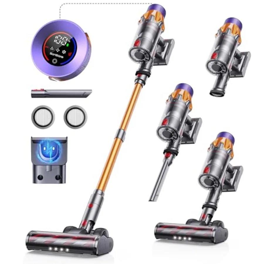 

Cordless Stick Vacuum Cleaner 600W 50KPA 65Mins with Touch Screen Self-Standing Wall Mount Charging for Home Pet Hair Carpets H