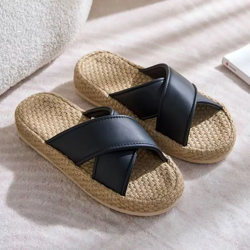 

2025 Home breathable linen slippers, summer fashion, anti-slip, sweat-absorbent, comfortable soft-soled sandals