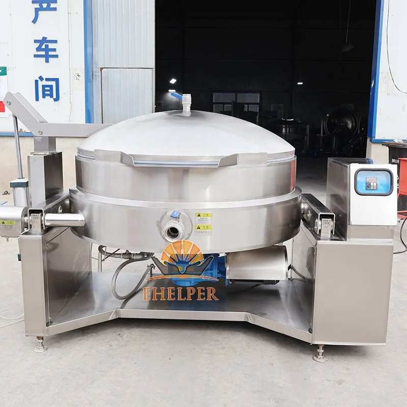 Industrial Steam Jacketed Tilting Kettle With Stirrer Large Capacity Commercial Steam Cooking Pot For Cooking And Mixing