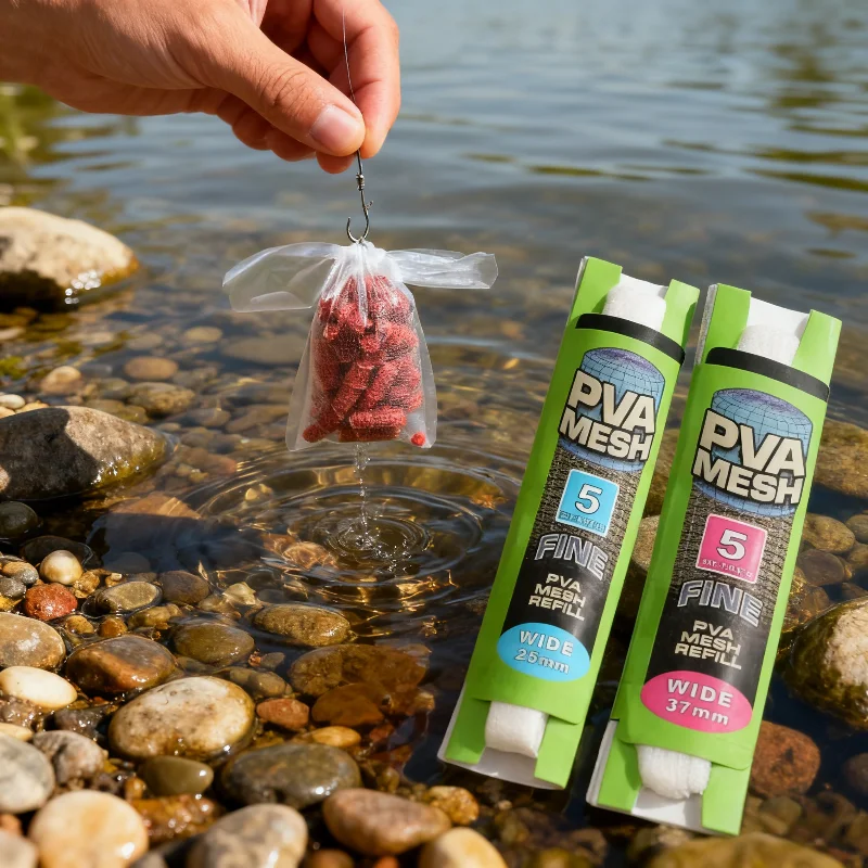 5 متر PVA حقيبة شبكية قابلة للذوبان عبوة 25 مللي متر/37 مللي متر لصيد سمك الشبوط المغذية إغراء مع قبضة مريحة معدات صيد سمك الشبوط #2