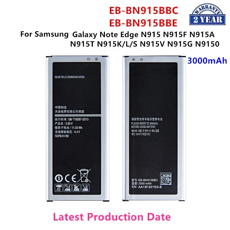 Bateria para Samsung Galaxy Note Edge, EB-BN915BBC, EB-BN915BBE, 3000mAh, N9150, N915, N915F, D, A, T, N915K, L, SN915V, G, NFC, Brand New