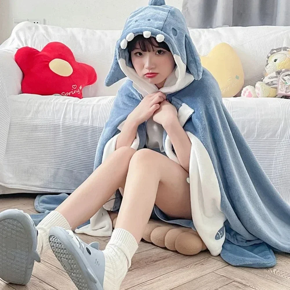 Cloak Blanket Cute Cartoon Winter Multiplestyles Lazy Warm Cloak Coral Fleece Leisure Wear Can Worn Comfortable Externally Shawl