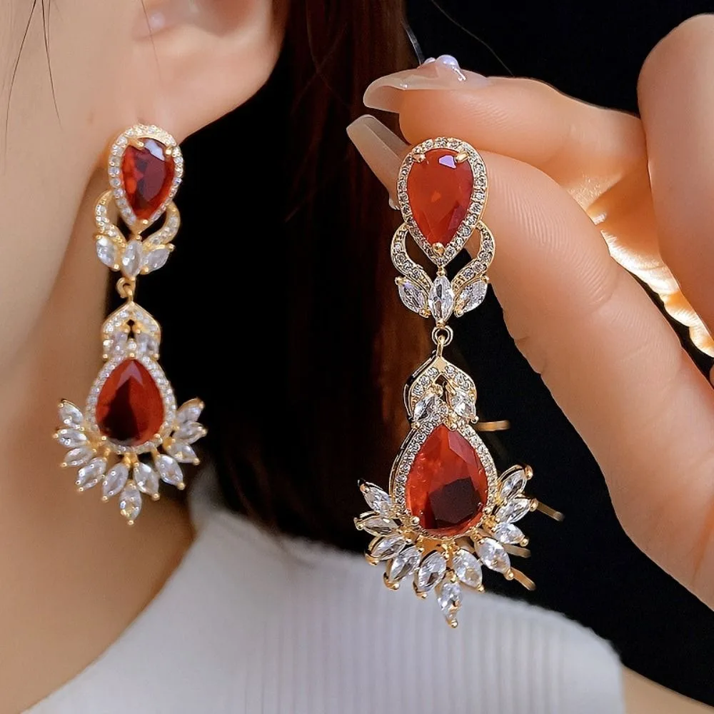

Aesthetic Design Zircon Flower Drop Earrings Crystal Pendant Silver Needle Women's Dangle Earrings Temperament Light Luxury