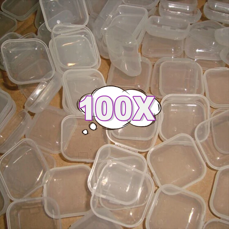 

Mini Square Storage Box Transparent Plastic Flip Cover Mini Case Pill JewelryRings Dustproof Storage Portable Boxes Wholesale