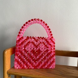 Beading Handmade Fashion Exquisite Shopping Totes Bags Female Pink Love Handbag for Women 2023 Party Dinner Valentine's Day