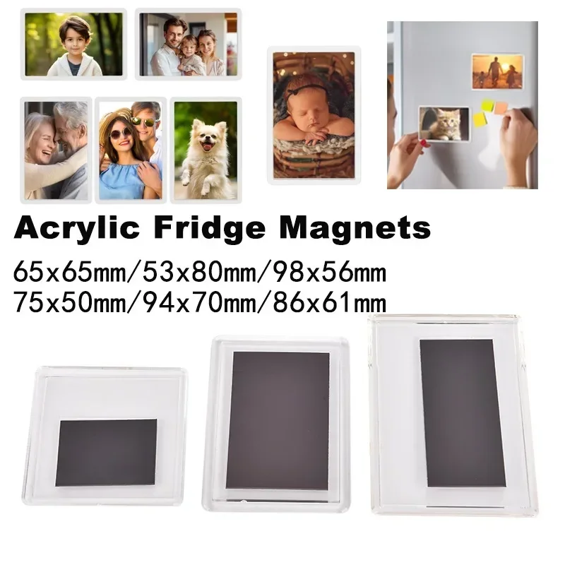 20 Pack Blank Photo Frame Insert Fridge Magnets Various Translucent Clear Acrylic Refrigerator Magnet Gifts for Family & Friends