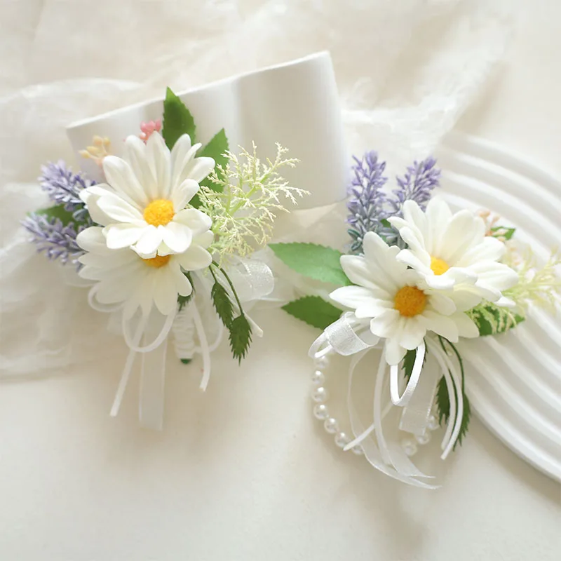 2pcs Set White Bohemian Rose Flower Corsage & Wristlet Set - Perfect for Brides, Groomsmen, and Wedding Decorations 2612