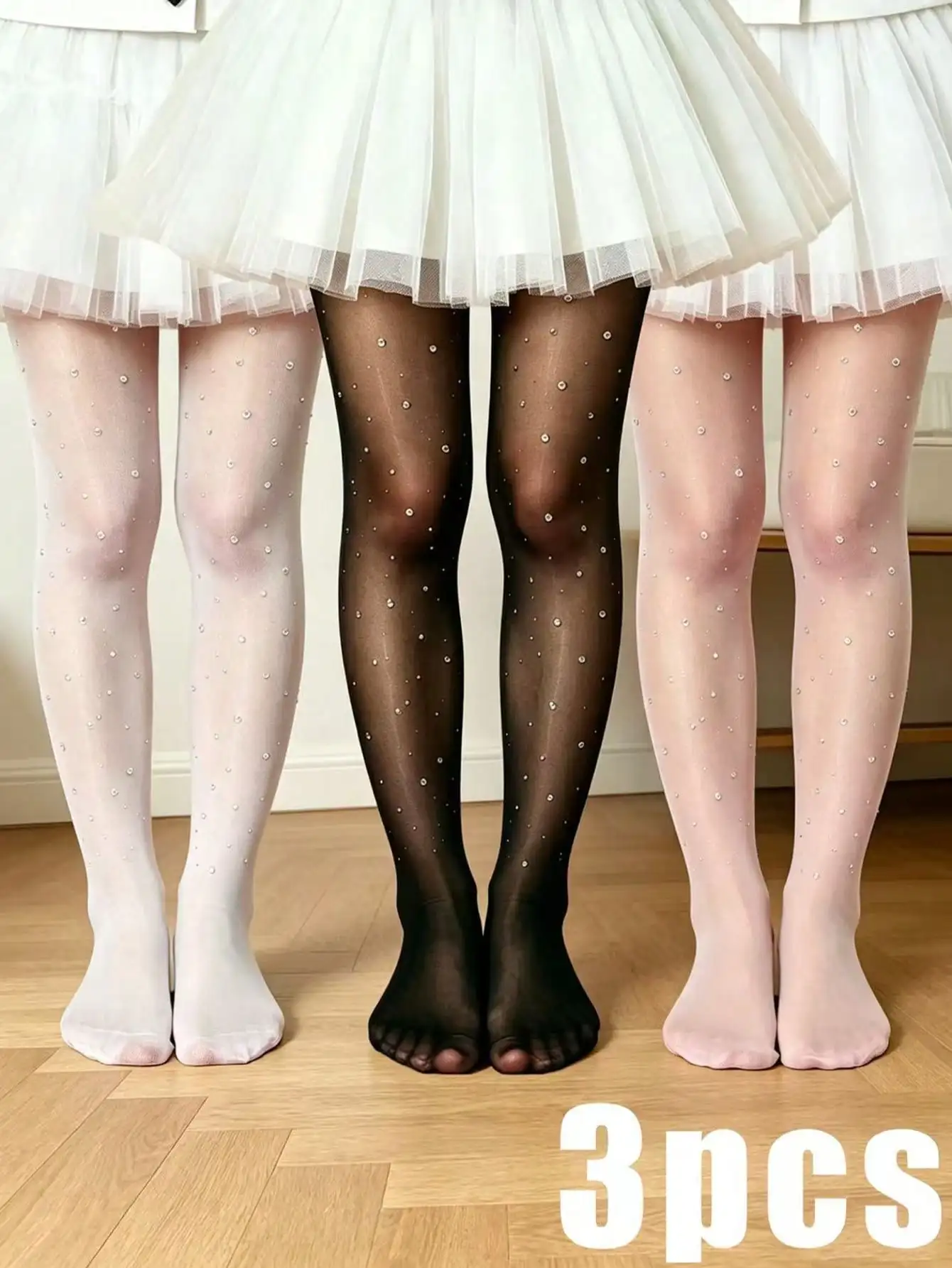 3Pack Toddler Girls Shiny Rhinestone Tights 2-14Y Sparkly Sheer Tights For Kids Ballet Dance, Birthday Party & Special Occasions