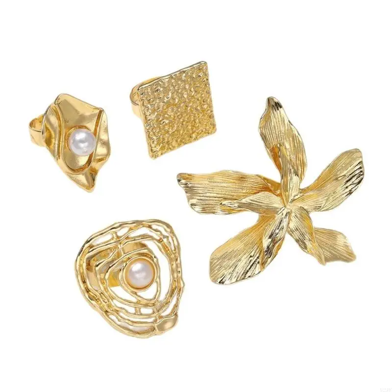 4 Pieces Trendy Irregular Alloy Rings Long Time Use Jewelry Accessory for Fashionable Women Suitable for Various Event