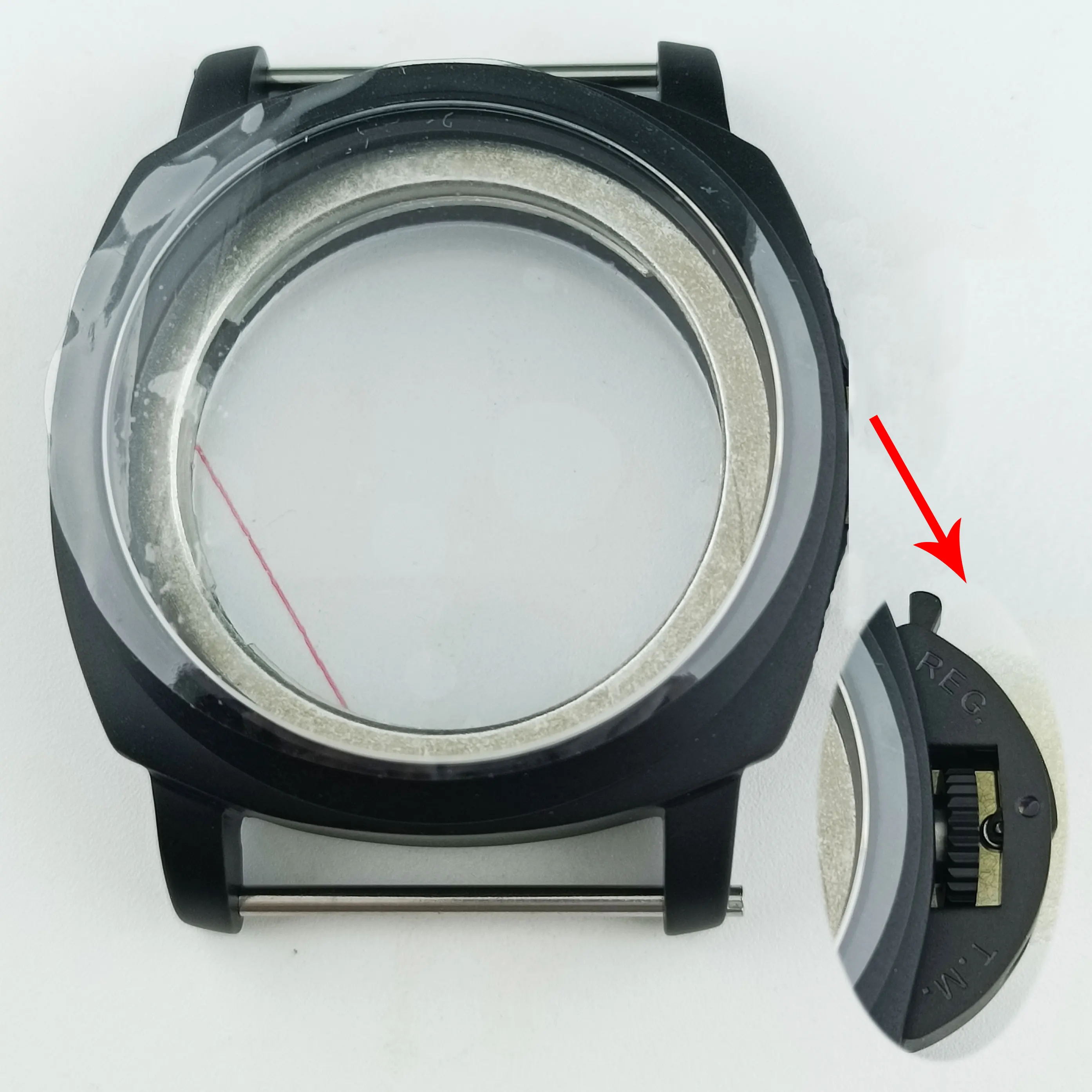 45mm ST2555 obudowa szczotkowana czarna obudowa szafirowe szkło obudowa ze stali nierdzewnej do akcesoriów do zegarków z mechanizmem ST2555