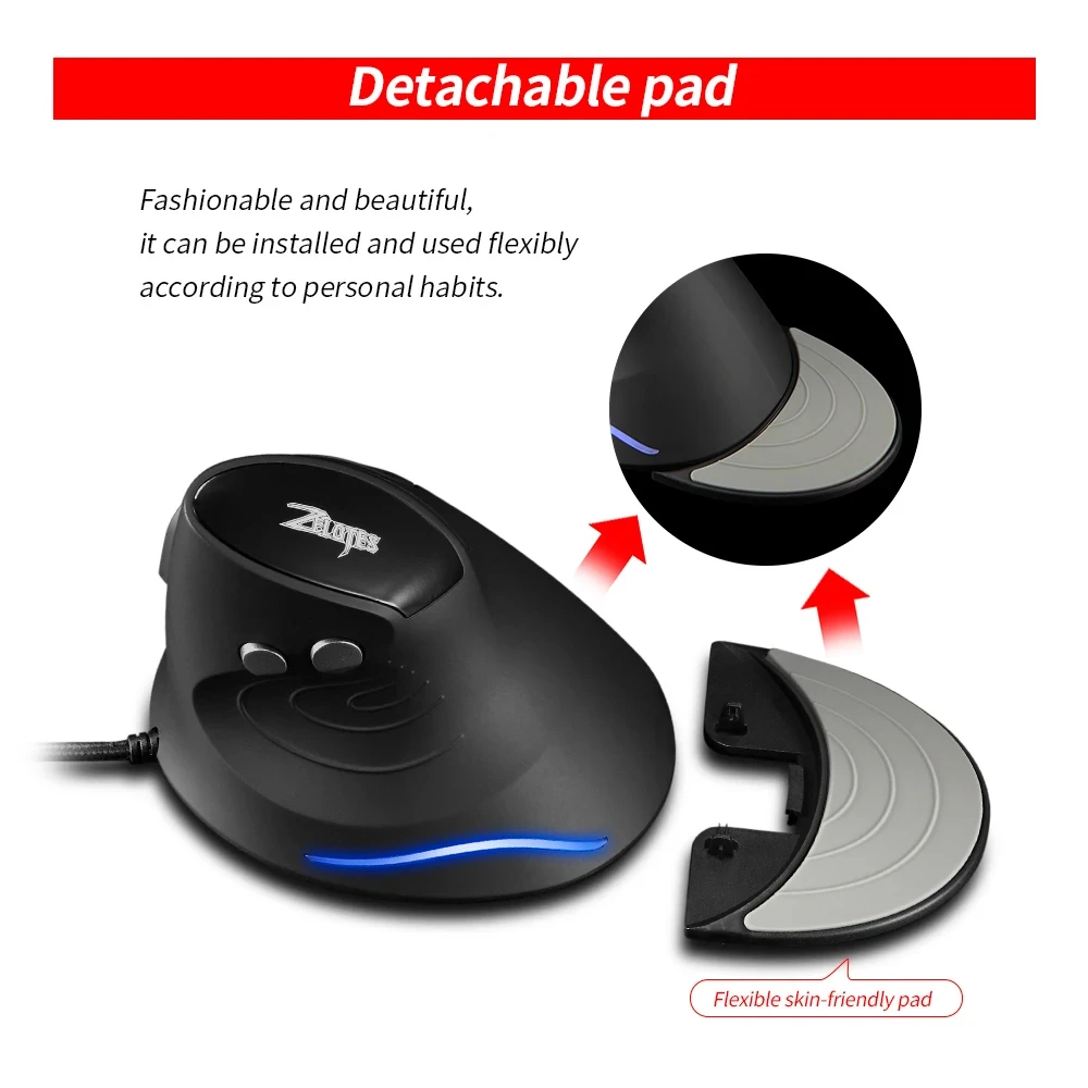 Mysz ZELOTES T-30 Pionowa Optyczna Przewodowa Mysz USB do Gier z 6 Przyciskami, 3200 DPI, Ergonomiczna Konstrukcja dla Wygodnego Użytkowania