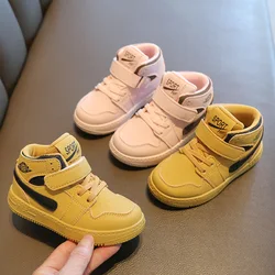 Children's Sneakers 2024 Spring Boy's Casual Shoes High-Top Leather Girls' Sneakers Waterproof Soft-Soled Baby Shoes