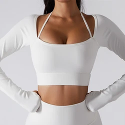 Seamless Long Sleeve Tops For Women Workout Tops With Chest Pad Long Sleeve Shirt Yoga Crop Top Gym Clothing Activewear Tops